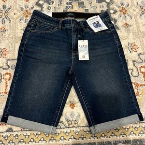 Curve Appeal Womens Denim Bermuda Shorts Size 8/29 Blue Flat Front NEW